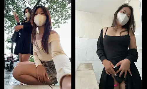Hai em gái Hà Nội đang thủ dâm Wc thì có người vào